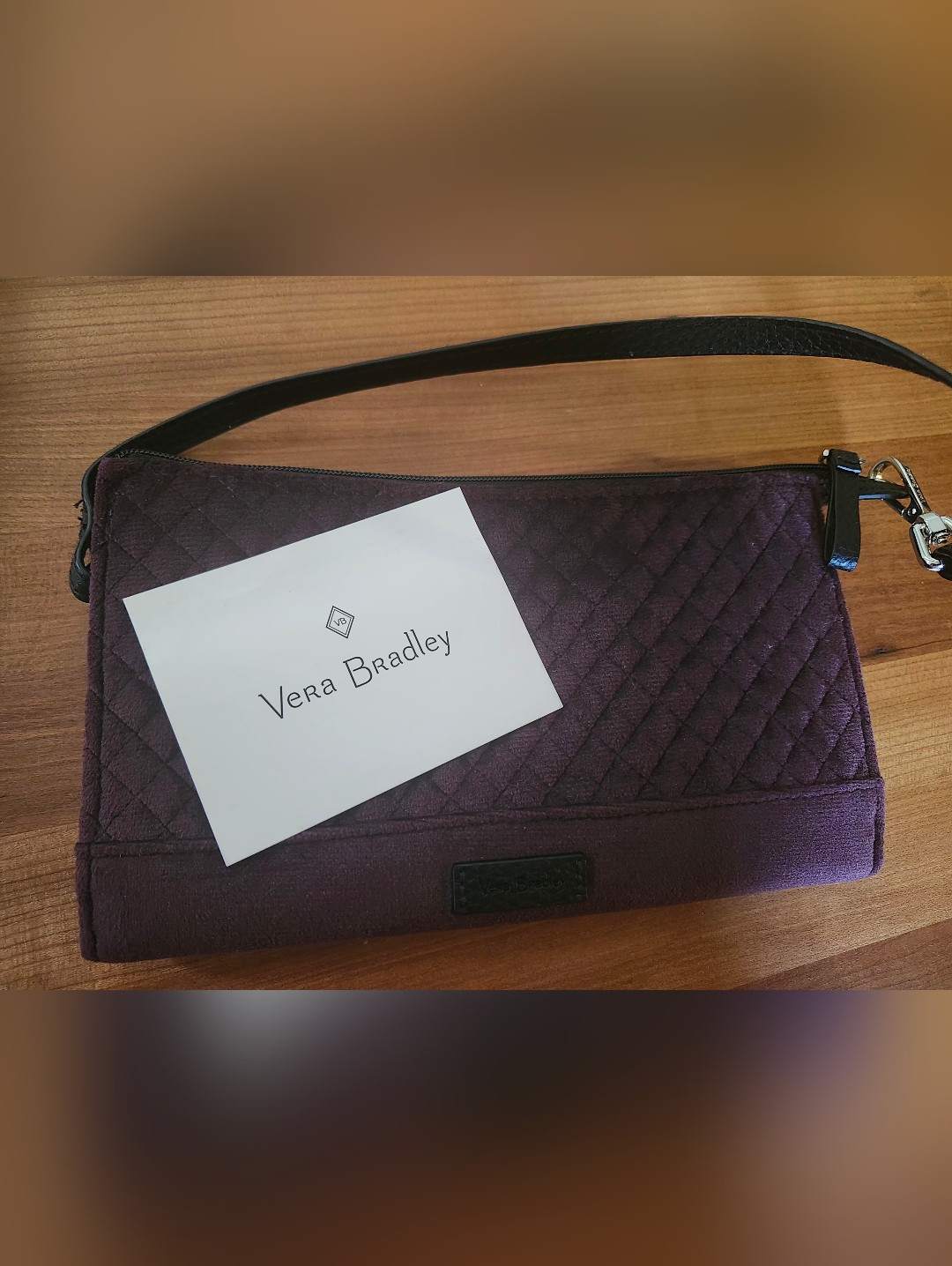 Bnwt, Vera Bradley Quilted Plum Wristlet With Black Strap